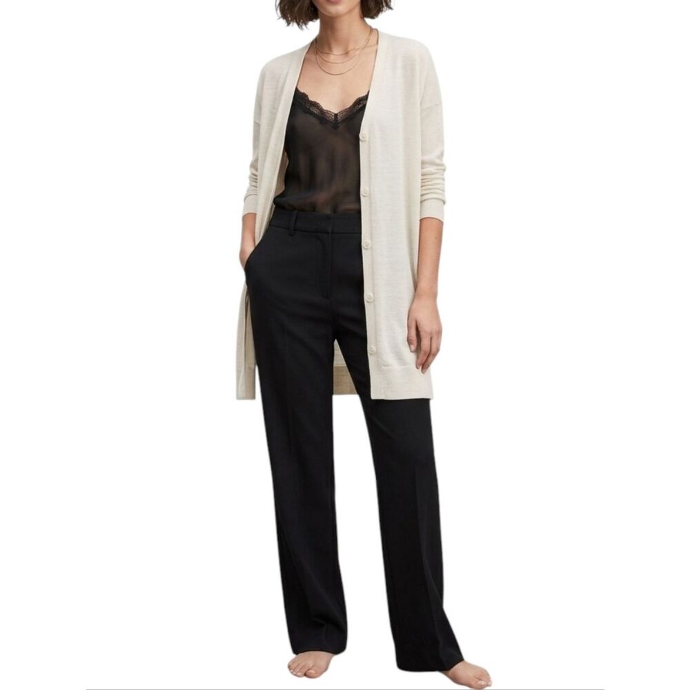 AllSaints Mori 100% Merino Wool Button Side Longline Cardigan Cream Small